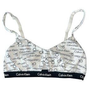 Calvin Klein Monochrome Logo Bralette Small Black White Bra CK
